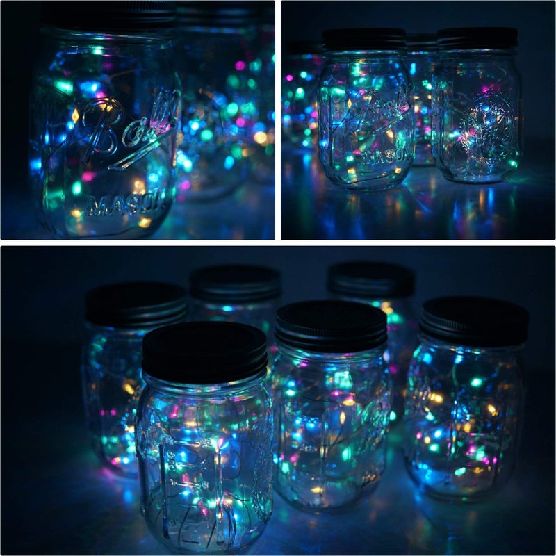 Decorman Solar Mason Jar Lid Lights, 6 Pack 20 LED Waterproof String Fairy Star Firefly Jar Lids Lights for Patio Garden Yard Lawn Party Wedding Christmas Decoration(Jars & Hangers Not Included) - Image 5